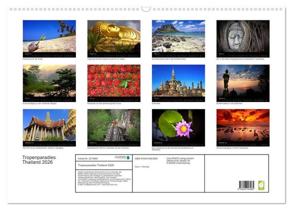Produktbild: Tropenparadies Thailand 2026 (Wandkalender 2026 DIN A2 quer), CALVENDO Monatskalender