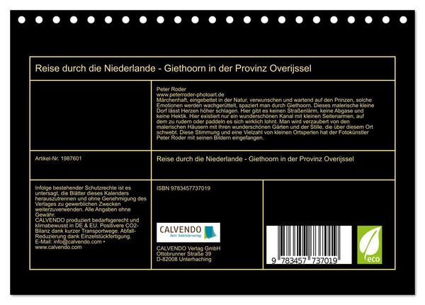 Produktbild: Reise durch die Niederlande - Giethoorn in der Provinz Overijssel (Tischkalender 2026 DIN A5 quer), CALVENDO Monatskalender