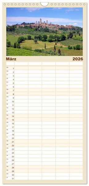 Produktbild: Familienplaner 2026 - Toskana &ndash; Traumlandschaft in Italien mit 5 Spalten (Wandkalender, 21 x 45 cm) CALVENDO