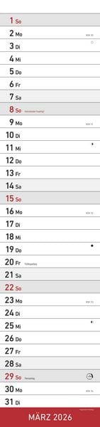 Produktbild: Streifenplaner XL ROT 2026 - Streifenkalender 15x64 cm - Wandplaner - Küchenkalender - schmales Design - eine Spalte - Langplaner