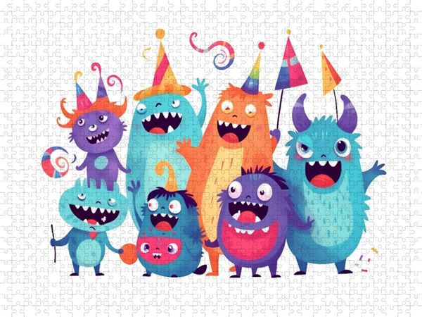Produktbild: CALVENDO Puzzle Lustige Monster feiern eine Party. Geburtstagsparty | 1000 Teile Lege-Gr&ouml;&szlig;e 64x48cm Foto-Puzzle f&uuml;r gl&uuml;ckliche Stunden
