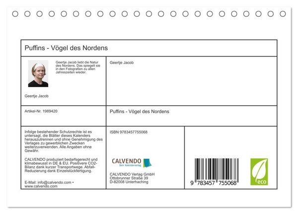 Produktbild: Puffins - V&ouml;gel des Nordens (Tischkalender 2026 DIN A5 quer), CALVENDO Monatskalender