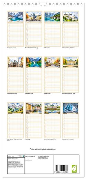 Produktbild: Familienplaner 2026 - &Ouml;sterreich - Idylle in den Alpen mit 5 Spalten (Wandkalender, 21 x 45 cm) CALVENDO