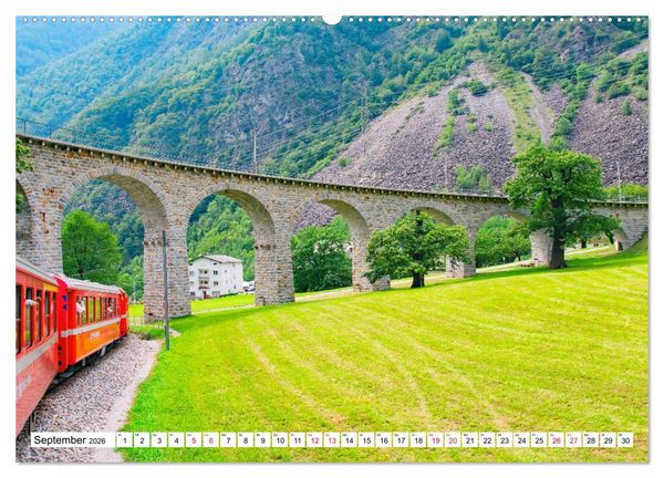 Produktbild: Rh&auml;tische Bahn - Fahrt durch die B&uuml;ndner Alpen (Wandkalender 2026 DIN A2 quer), CALVENDO Monatskalender