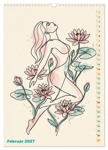 Produktbild: Bl&uuml;tenhauch und Silhouette - Line Art trifft Aquarell (Wandkalender 2027 DIN A3 hoch), CALVENDO Monatskalender
