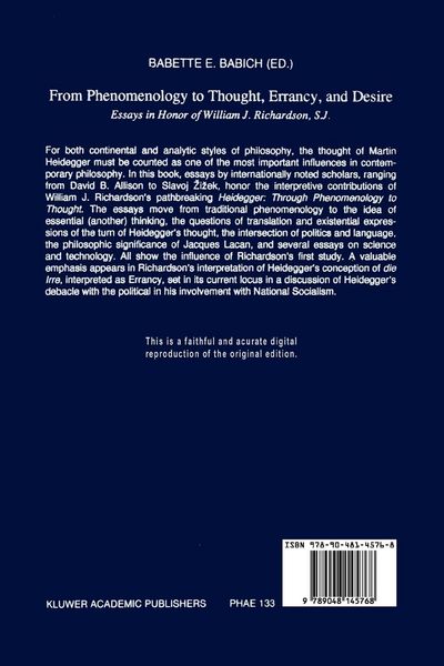 Produktbild: From Phenomenology to Thought, Errancy, and Desire
