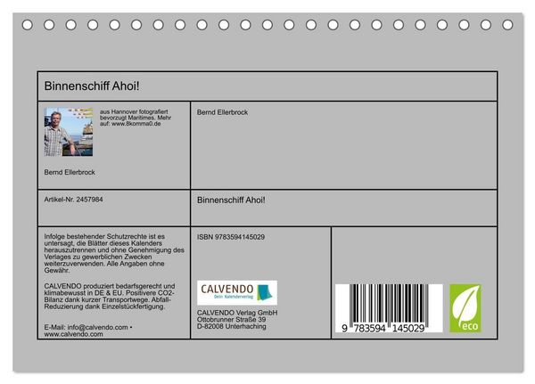 Produktbild: Binnenschiff Ahoi! (Tischkalender 2027 DIN A5 quer), CALVENDO Monatskalender
