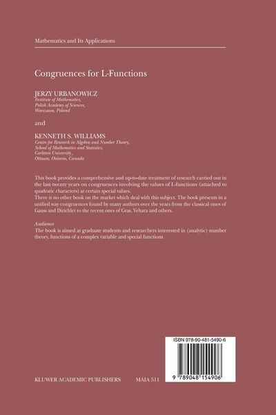 Produktbild: Congruences for L-Functions