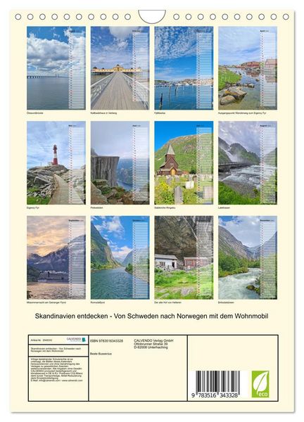 Produktbild: Skandinavien entdecken - Von Schweden nach Norwegen mit dem Wohnmobil (Wandkalender 2026 DIN A4 hoch), CALVENDO Monatskalender