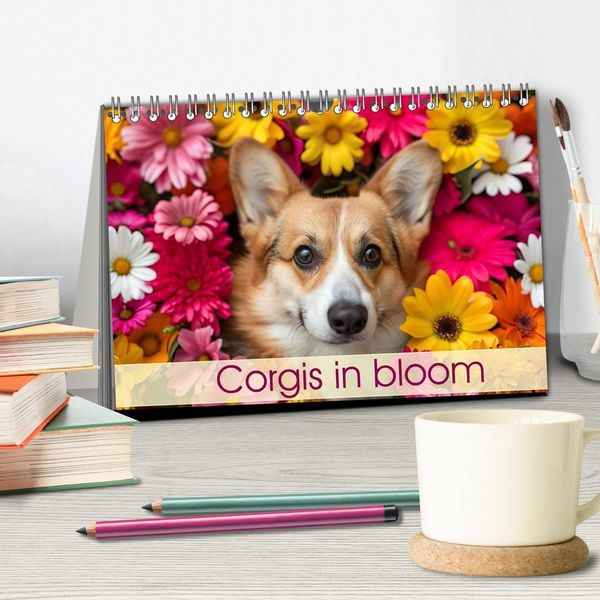 Produktbild: Corgis in Bloom (Desk Calendar 2026 DIN A5 landscape), CALVENDO 12 Month DeskCalendar