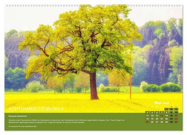 Produktbild: Achtsamkeit, 12 &Uuml;bungen zu mehr Achtsamkeit. (hochwertiger Premium Wandkalender 2026 DIN A2 quer), Kunstdruck in Hochglanz