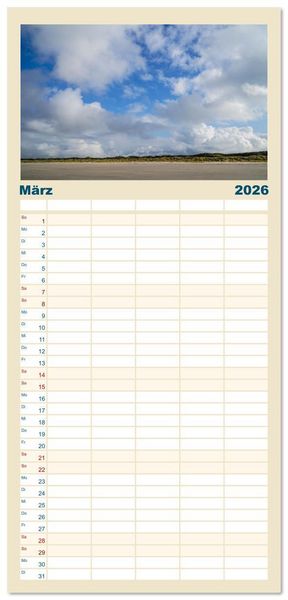Produktbild: Familienplaner 2026 - Am Strand von Juist mit 5 Spalten (Wandkalender, 21 x 45 cm) CALVENDO