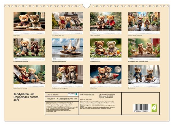 Produktbild: Teddyb&auml;ren - im Doppelpack durchs Jahr (Wandkalender 2027 DIN A3 quer), CALVENDO Monatskalender