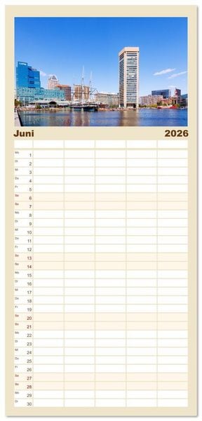 Produktbild: Familienplaner 2026 - Baltimore. Maritimer Charme an der Ostk&uuml;ste der USA mit 5 Spalten (Wandkalender, 21 x 45 cm) CALVENDO