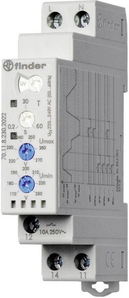 Produktbild: Finder &Uuml;berwachungsrelais 240 - 220 V/AC 1 Wechsler 70.11.8.230.2022 1-Phase, &Uuml;berspannung, 1St.