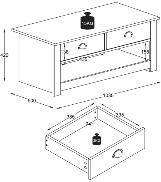 Produktbild: Holz Sofatisch Couchtisch Schublade Balusa