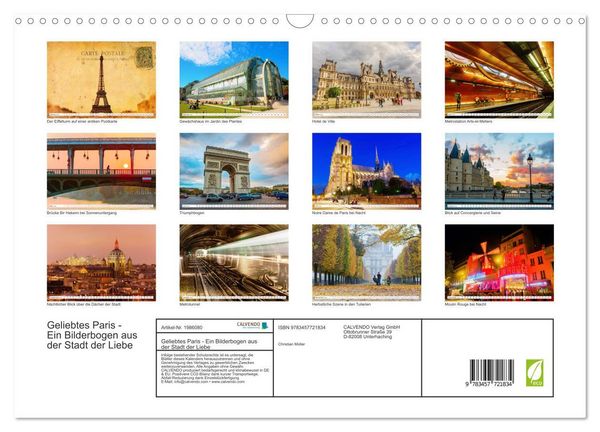 Produktbild: Geliebtes Paris - Ein Bilderbogen aus der Stadt der Liebe (Wandkalender 2026 DIN A3 quer), CALVENDO Monatskalender