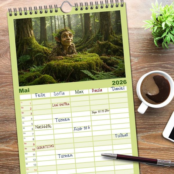 Produktbild: Familienplaner 2026 - Keltische Legenden - Die kleinen Wesen der Natur mit 5 Spalten (Wandkalender, 21 x 45 cm) CALVENDO