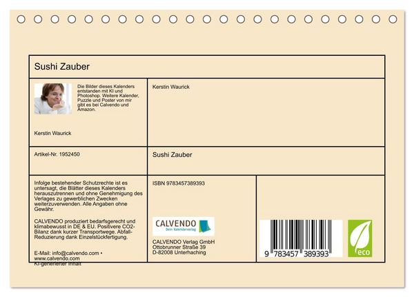 Produktbild: Sushi Zauber (Tischkalender 2026 DIN A5 quer), CALVENDO Monatskalender