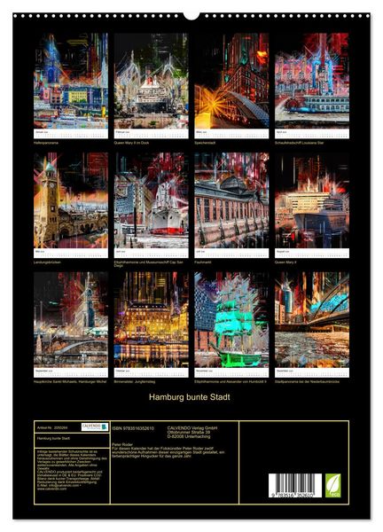 Produktbild: Hamburg bunte Stadt (Wandkalender 2026 DIN A2 hoch), CALVENDO Monatskalender
