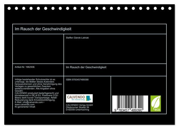 Produktbild: Im Rausch der Geschwindigkeit (Tischkalender 2026 DIN A5 quer), CALVENDO Monatskalender