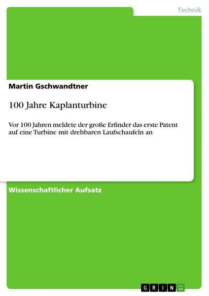 Produktbild: 100 Jahre Kaplanturbine