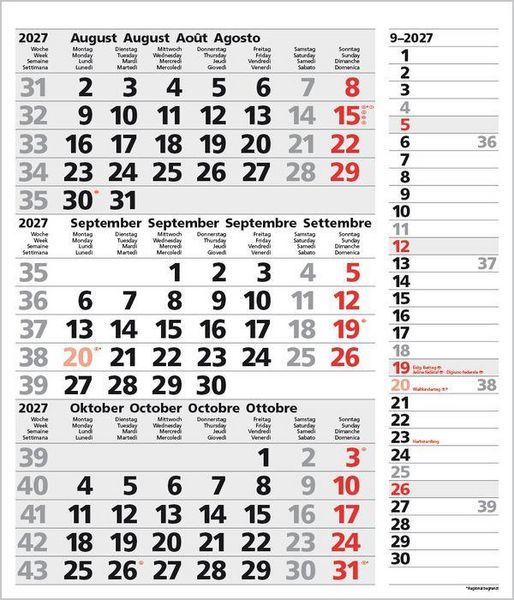 Produktbild: 3-Monats-Planer Combi Grau 2027