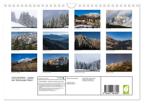 Produktbild: HOCHK&Ouml;NIG - Gipfel der Salzburger Alpen (Wandkalender 2026 DIN A4 quer), CALVENDO Monatskalender