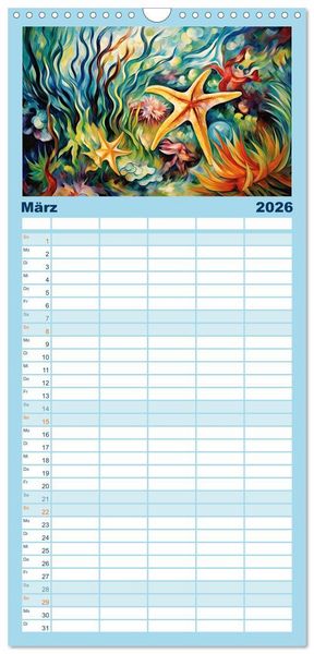 Produktbild: Familienplaner 2026 - Unterwasserwelt, bunt und wundersch&ouml;n mit 5 Spalten (Wandkalender, 21 x 45 cm) CALVENDO