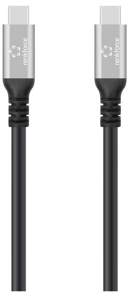 Produktbild: Renkforce USB-C&reg; Kabel USB4&reg; USB-C&reg; Stecker 1.5 m Schwarz Aluminium-Stecker, Silikon, hochflexibel, 8K UHD RF-6805038