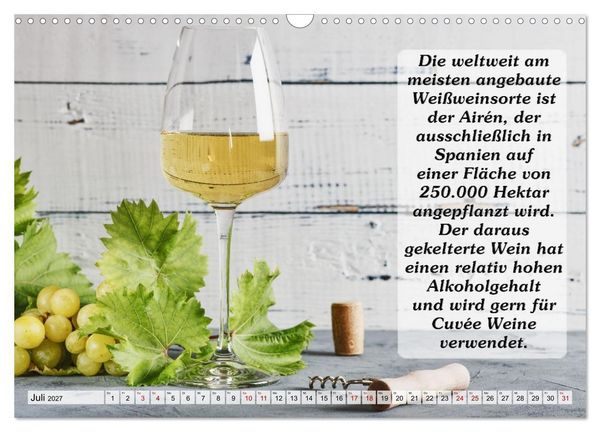 Produktbild: Wissenswertes &uuml;ber Wein (Wandkalender 2027 DIN A3 quer), CALVENDO Monatskalender