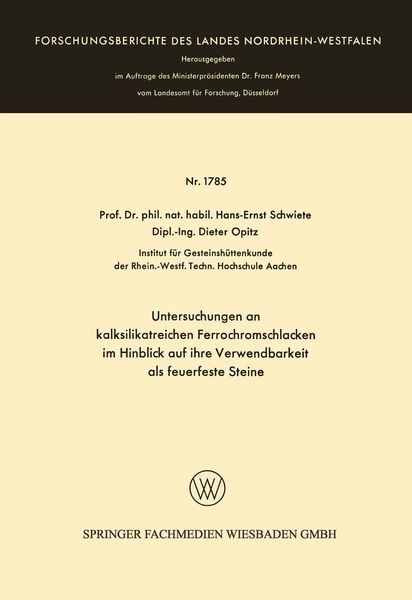Produktbild: Untersuchungen an kalksilikatreichen Ferrochromschlacken