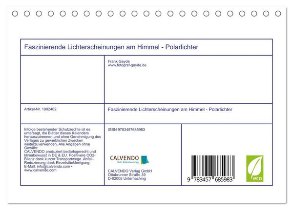 Produktbild: Faszinierende Lichterscheinungen am Himmel - Polarlichter (Tischkalender 2026 DIN A5 quer), CALVENDO Monatskalender