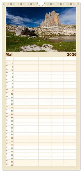 Produktbild: Familienplaner 2026 - Drei Zinnen. Sextner Dolomiten mit 5 Spalten (Wandkalender, 21 x 45 cm) CALVENDO