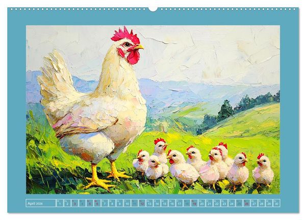 Produktbild: Federleichte Sch&ouml;nheiten. Duftige H&uuml;hner-Paintings (hochwertiger Premium Wandkalender 2026 DIN A2 quer), Kunstdruck in Hochglanz