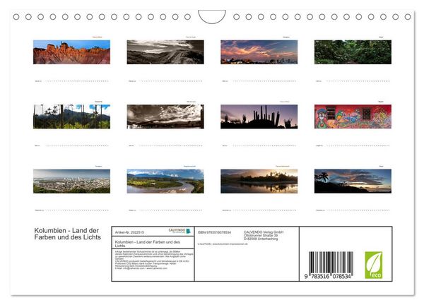 Produktbild: Kolumbien - Land der Farben und des Lichts (Wandkalender 2026 DIN A4 quer), CALVENDO Monatskalender