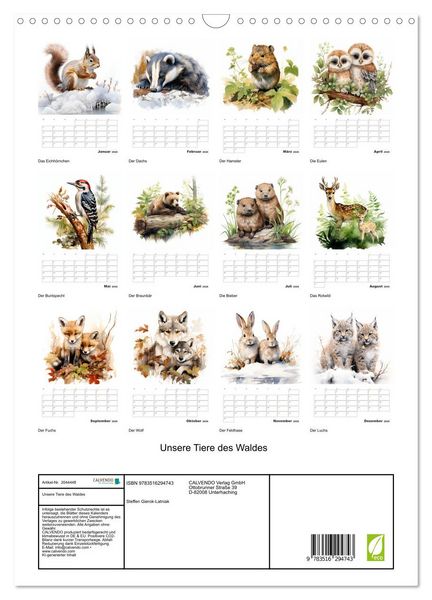 Produktbild: Unsere Tiere des Waldes (Wandkalender 2026 DIN A3 hoch), CALVENDO Monatskalender