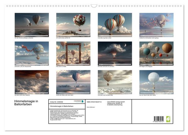 Produktbild: Himmelsmagie in Ballonfarben (Wandkalender 2026 DIN A2 quer), CALVENDO Monatskalender