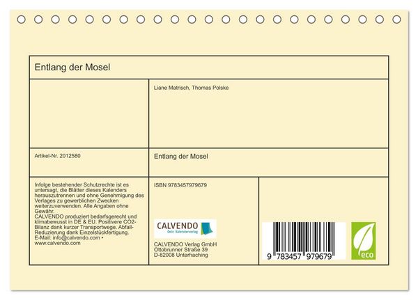 Produktbild: Entlang der Mosel (Tischkalender 2026 DIN A5 quer), CALVENDO Monatskalender