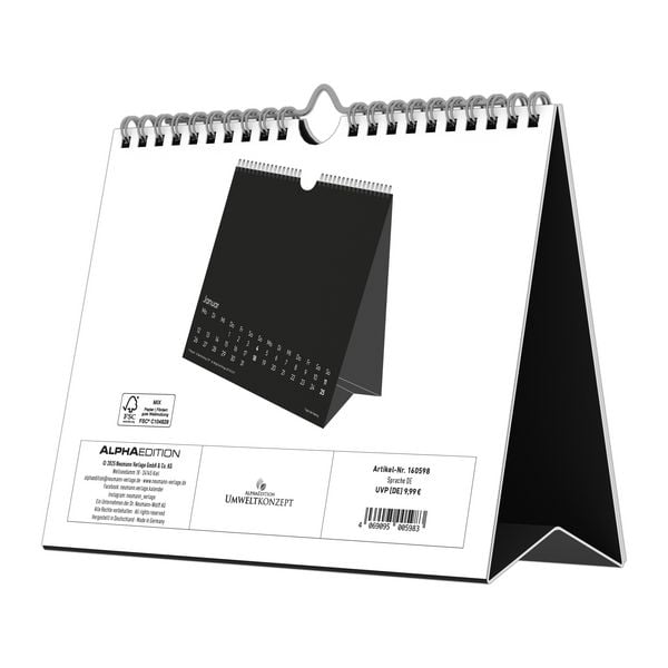 Produktbild: Kreativ-Kalender Tischaufsteller quer schwarz 2026 - Kreativ-Kalender - DIY-Kalender - Kalender zum Basteln - Tischkalender - 20x16