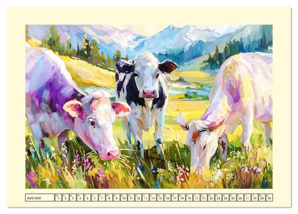 Produktbild: Almseelen im Licht der Berge. Charmante K&uuml;he in kunstvoller &Ouml;loptik (Wandkalender 2026 DIN A3 quer), CALVENDO Monatskalender