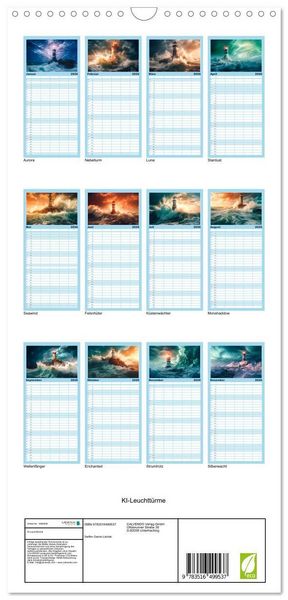 Produktbild: Familienplaner 2026 - KI-Leuchtt&uuml;rme mit 5 Spalten (Wandkalender, 21 x 45 cm) CALVENDO
