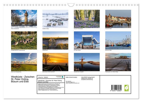 Produktbild: Westk&uuml;ste - Zwischen St. Peter Ording, B&uuml;sum und Elbe (Wandkalender 2026 DIN A3 quer), CALVENDO Monatskalender