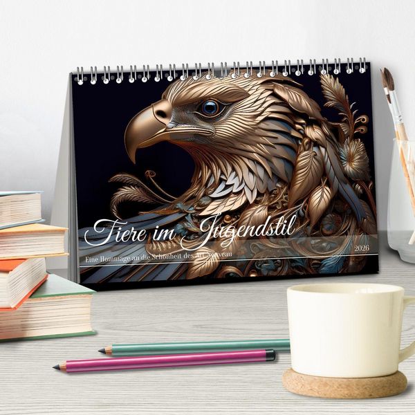 Produktbild: Tiere im Jugendstil - Eine Hommage an die Sch&ouml;nheit des Art Nouveau (Tischkalender 2026 DIN A5 quer), CALVENDO Monatskalender