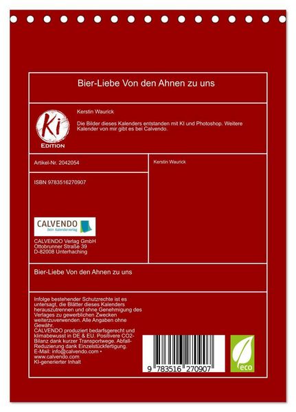 Produktbild: Bier-Liebe Von den Ahnen zu uns (Tischkalender 2026 DIN A5 hoch), CALVENDO Monatskalender