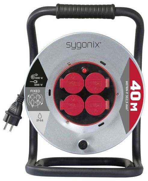 Produktbild: Sygonix SY-10236111 Kabeltrommel 40m Schwarz Schutzkontakt-Stecker