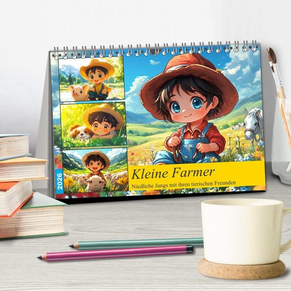 Produktbild: Kleine Farmer. Niedliche Jungs mit ihren tierischen Freunden (Tischkalender 2026 DIN A5 quer), CALVENDO Monatskalender