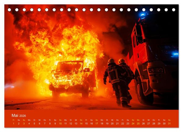 Produktbild: Feuer und Flamme - Feuerwehrkalender (Tischkalender 2026 DIN A5 quer), CALVENDO Monatskalender