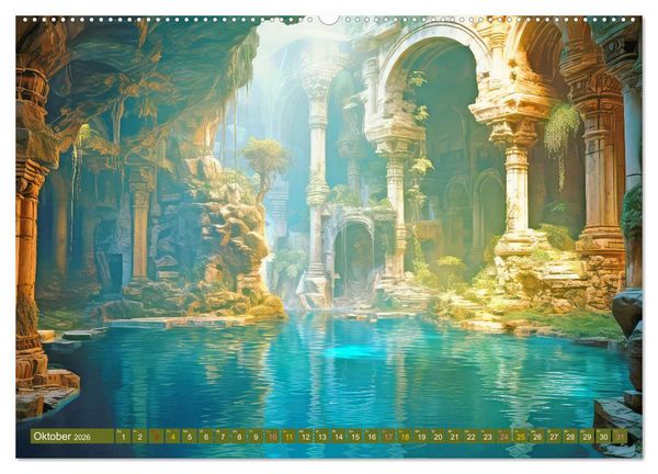 Produktbild: Ruinen versunkener Kulturen - Fantasiebilder (hochwertiger Premium Wandkalender 2026 DIN A2 quer), Kunstdruck in Hochglanz