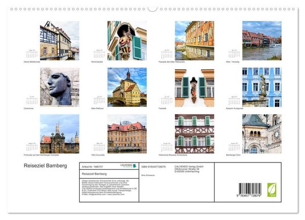 Produktbild: Reiseziel Bamberg (hochwertiger Premium Wandkalender 2026 DIN A2 quer), Kunstdruck in Hochglanz